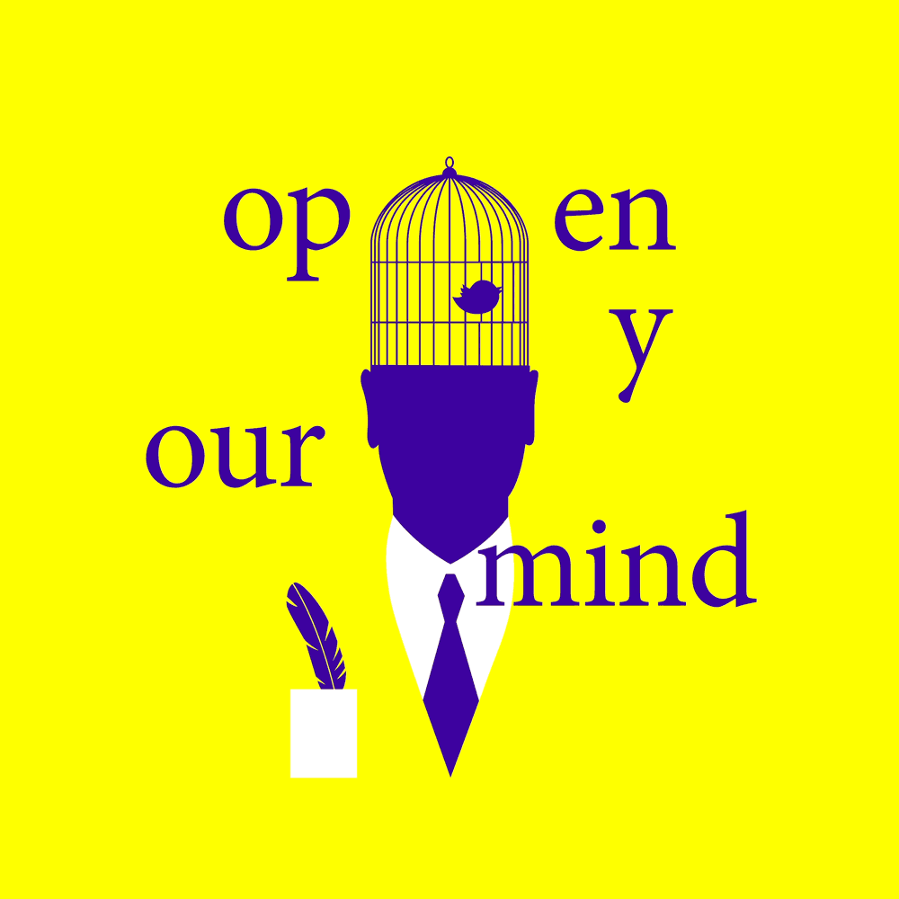 Werte-Animation – open your mind – Person mit Anzug und einem Käfig auf dem Kopf aus dem ein Vögelchen aus der Gefangenschaft entkommt © gm gobiq