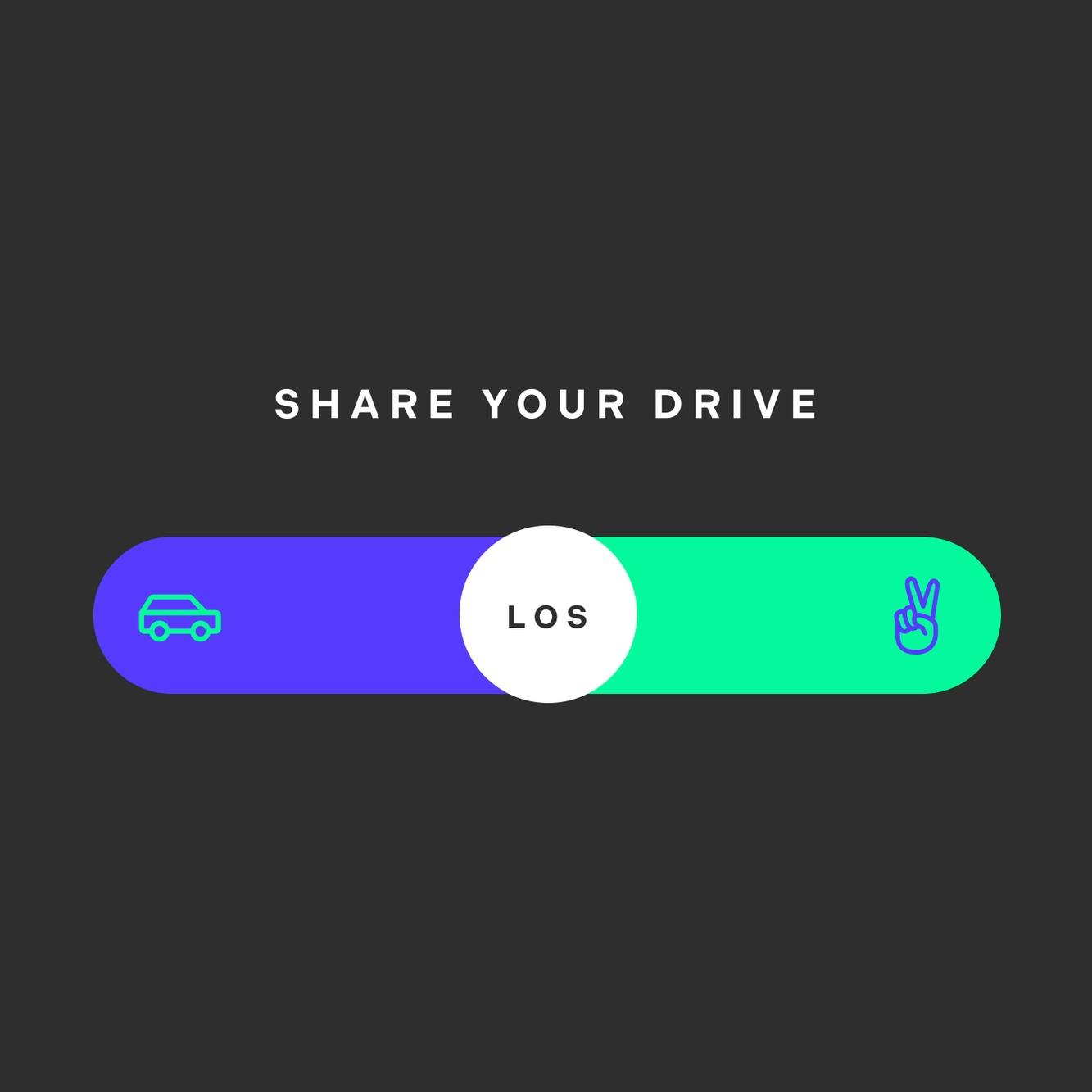 Schwarze Farbfläche mit einem UI-Element, Sliderelement, Button kann zu "Fahren" oder "Mitfahren" geschoben werden © goodmatters