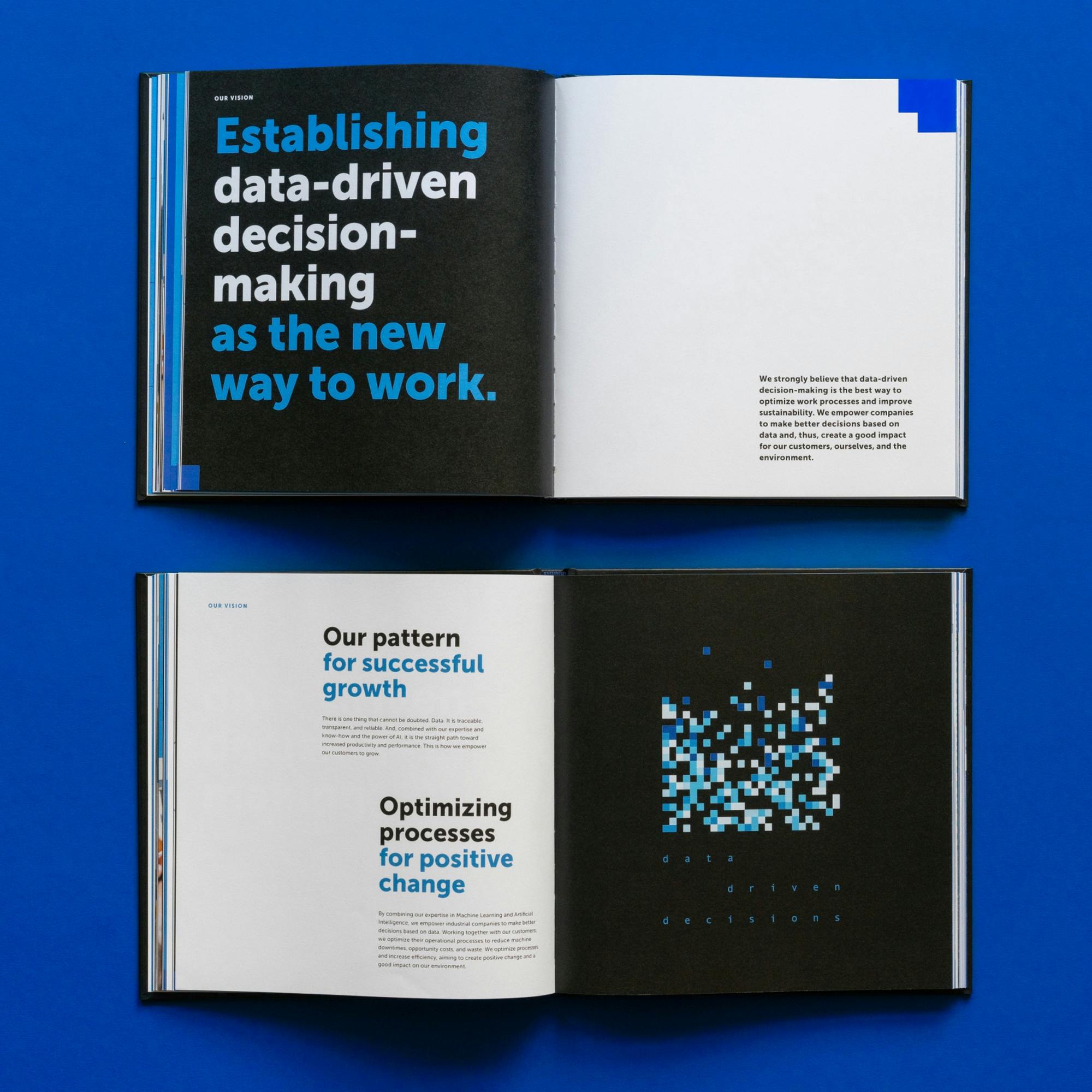 zwei Doppelseiten mit der craftworks Vision: Establishing data-driven decision-making as the new way to work. © goodmatters