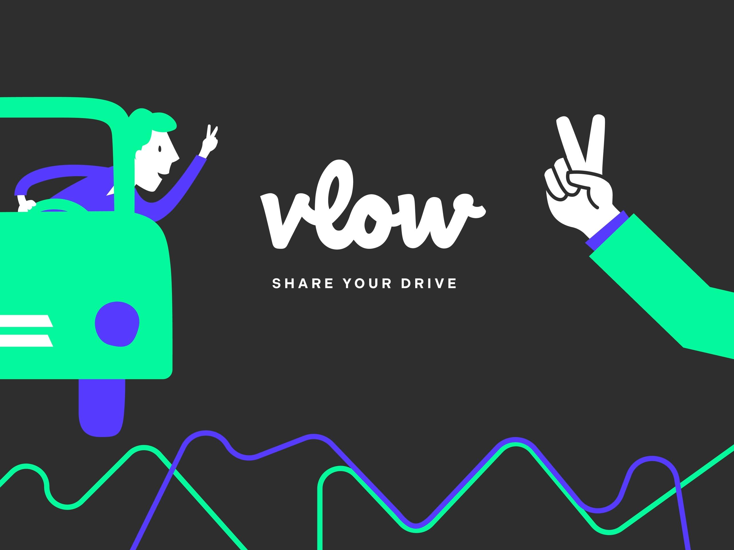 Illustration eines Autofahrers in einem Auto und einer Hand, beide zeigen das Symbol v für vlow © good matters
