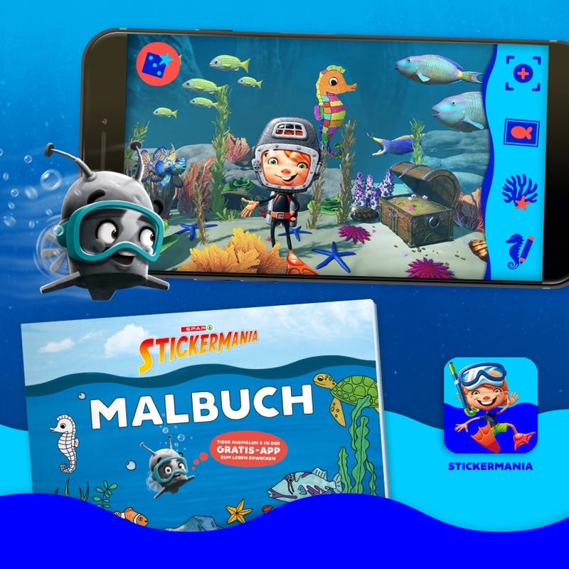 Stickermania 2022 Atlantis Unterwasser-App mit Malbuch und App-Icon © good matters x gobiq